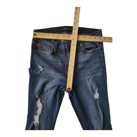 Angry Rabbit Distressed Flare Jeans – Size 29/9, Stretch Denim, High Rise Boho - Picture 4 of 8